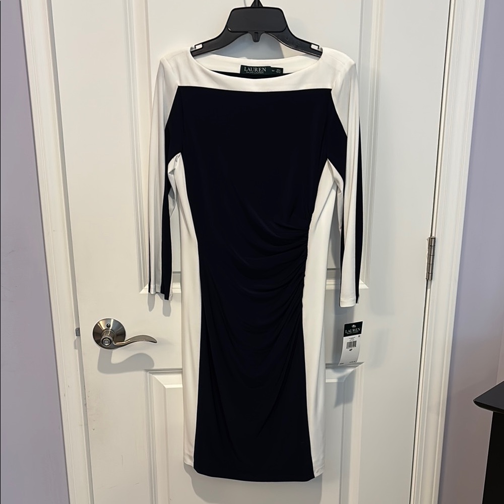 Lauren Ralph Lauren Black Sheath Dress Long Sleeve Bateau Neckline